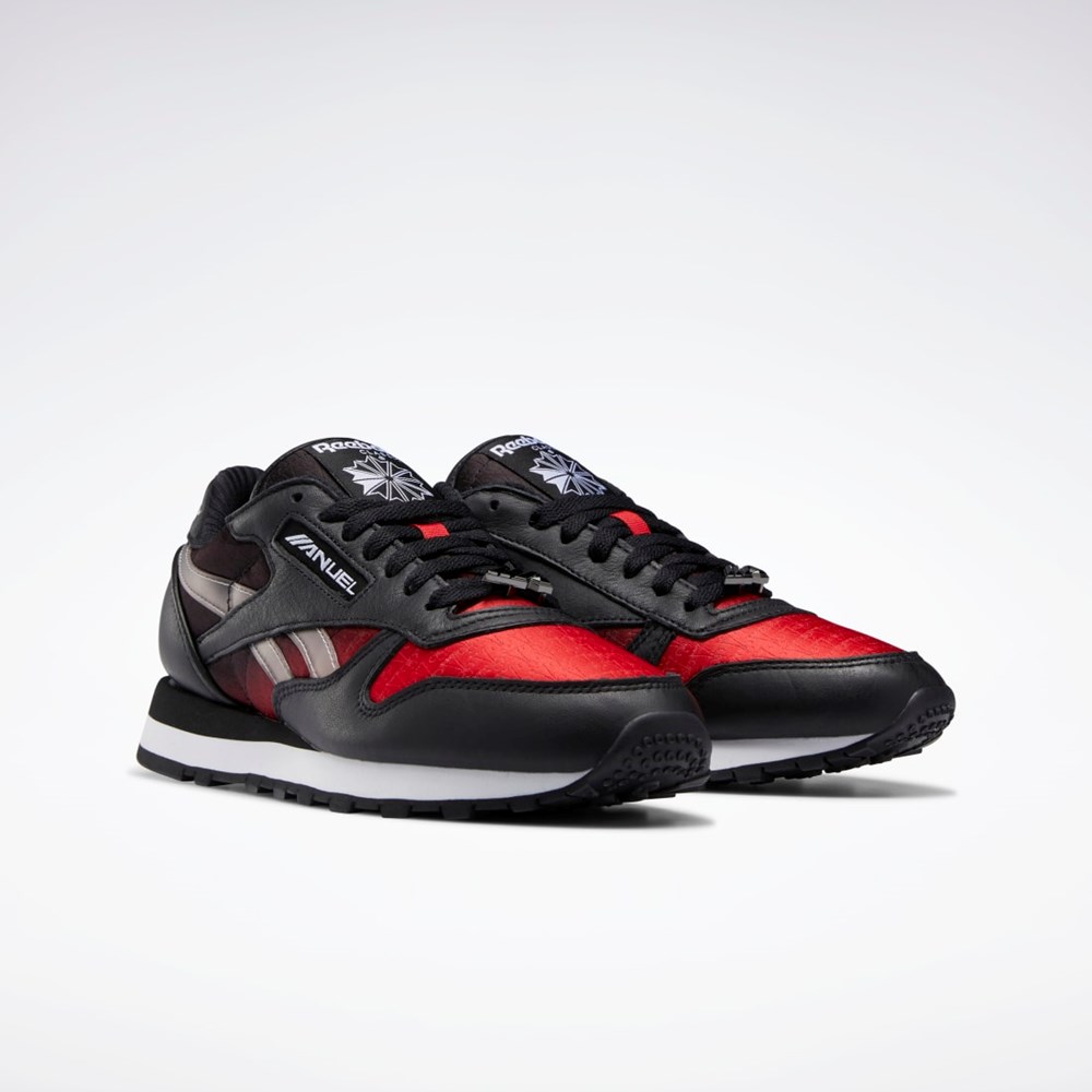 Reebok Anuel Classic Leather Shoes Core Black / Vector Red / Ftwr White | HQ6242