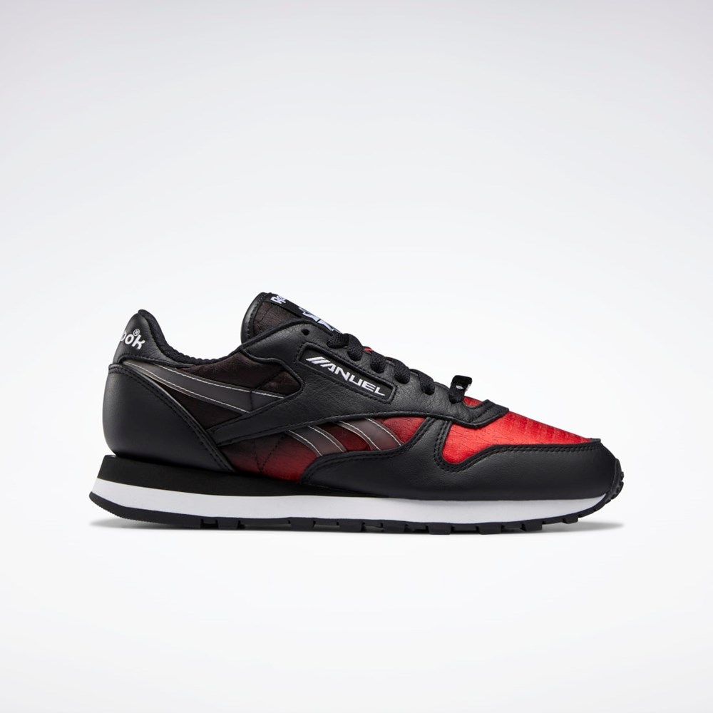 Reebok Anuel Classic Leather Shoes Core Black / Vector Red / Ftwr White | HQ6242