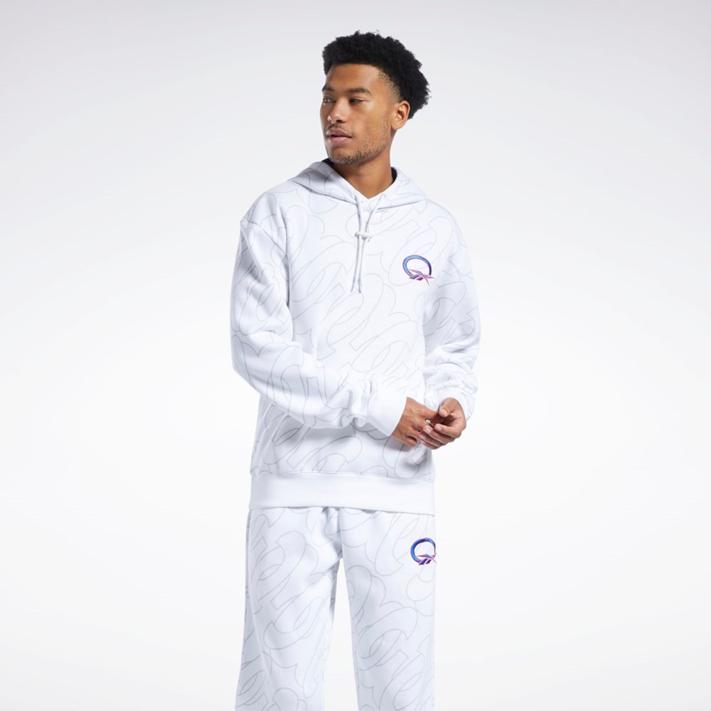 Reebok Basketball Question Allover Print Fleece Hoodie White | HL4116