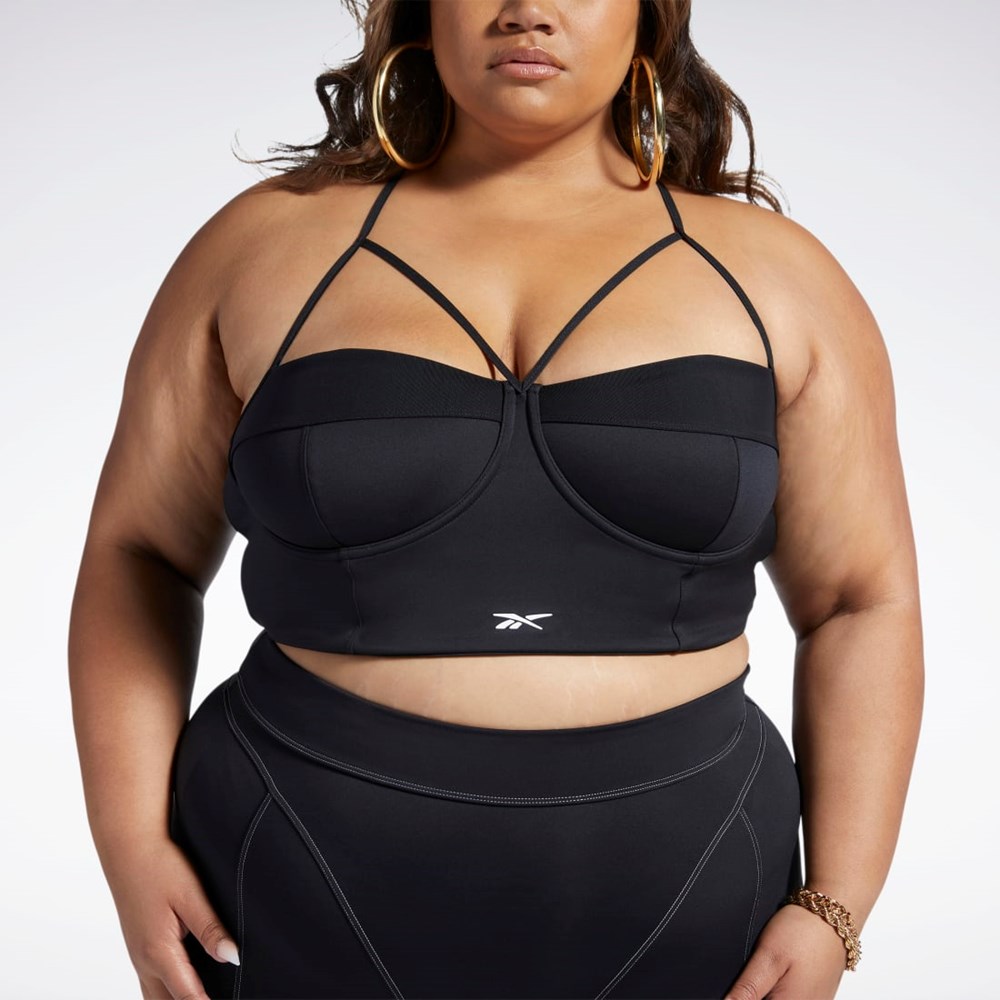 Reebok Cardi B Bralette (Plus Size) Black / White | HS4291