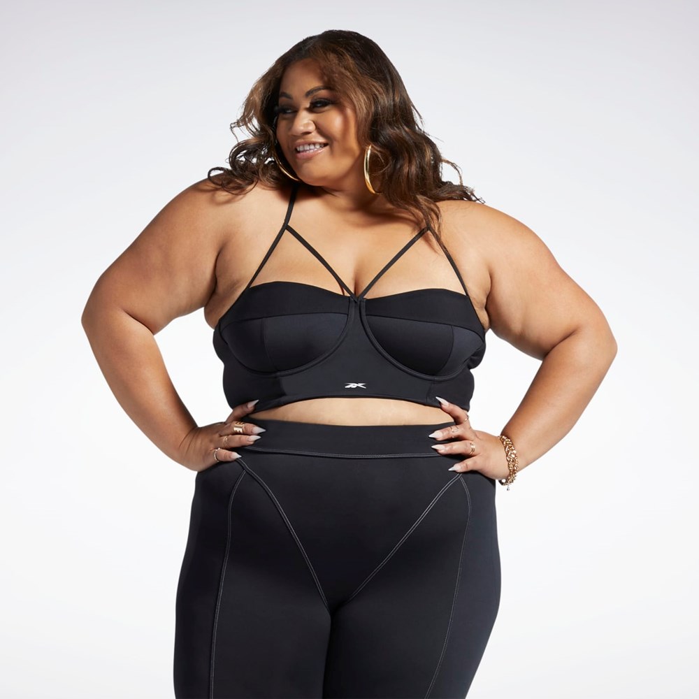 Reebok Cardi B Bralette (Plus Size) Black / White | HS4291