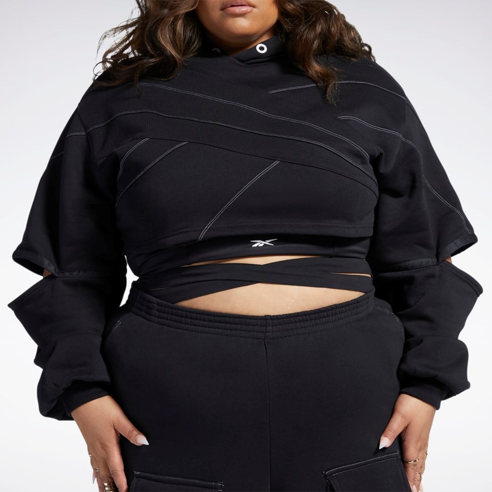 Reebok Cardi B Knit Hoodie (Plus Size) Black / Black | HS4304