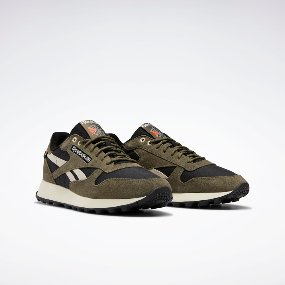 Reebok Classic Leather Shoes Core Black / Army Green / Stucco | GX4805