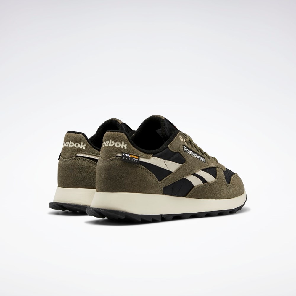 Reebok Classic Leather Shoes Core Black / Army Green / Stucco | GX4805