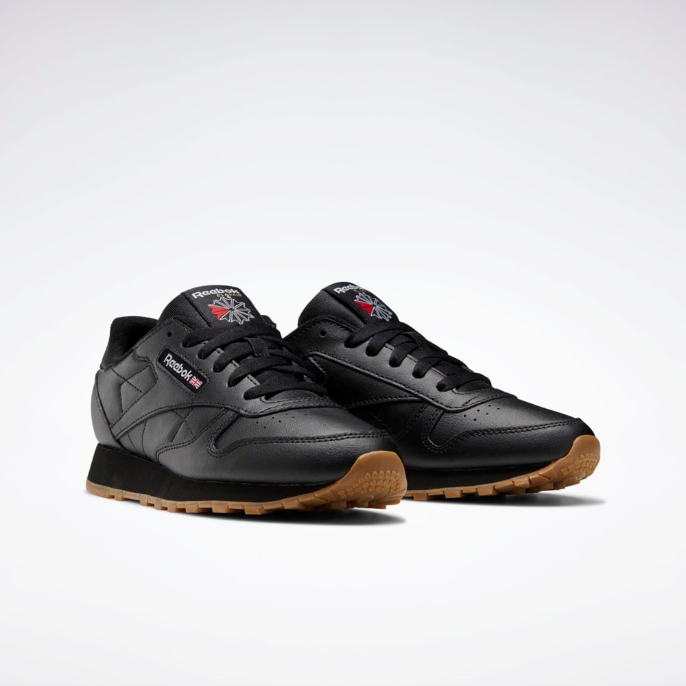 Reebok Classic Leather Shoes - Grade School Core Black / Core Black / Reebok Rubber Gum-02 | GZ6093