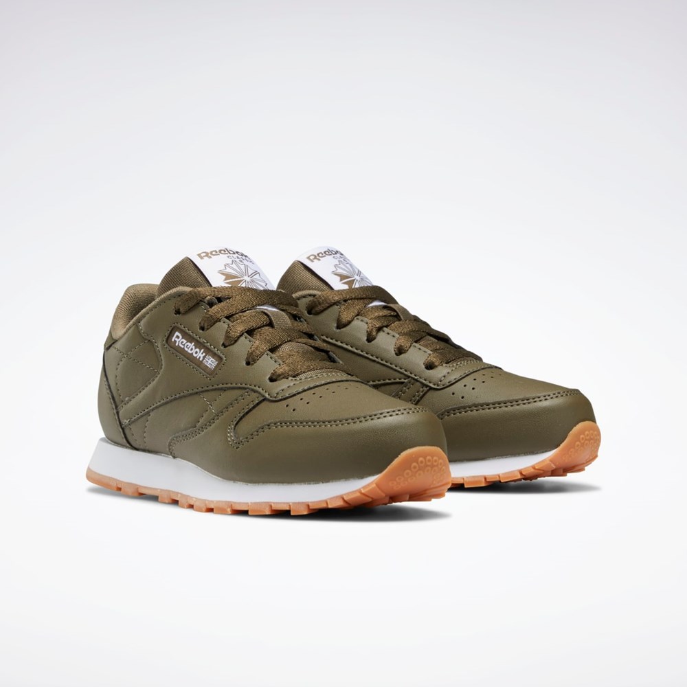 Reebok Classic Leather Shoes - Preschool Army Green / Army Green / Army Green | HQ3894