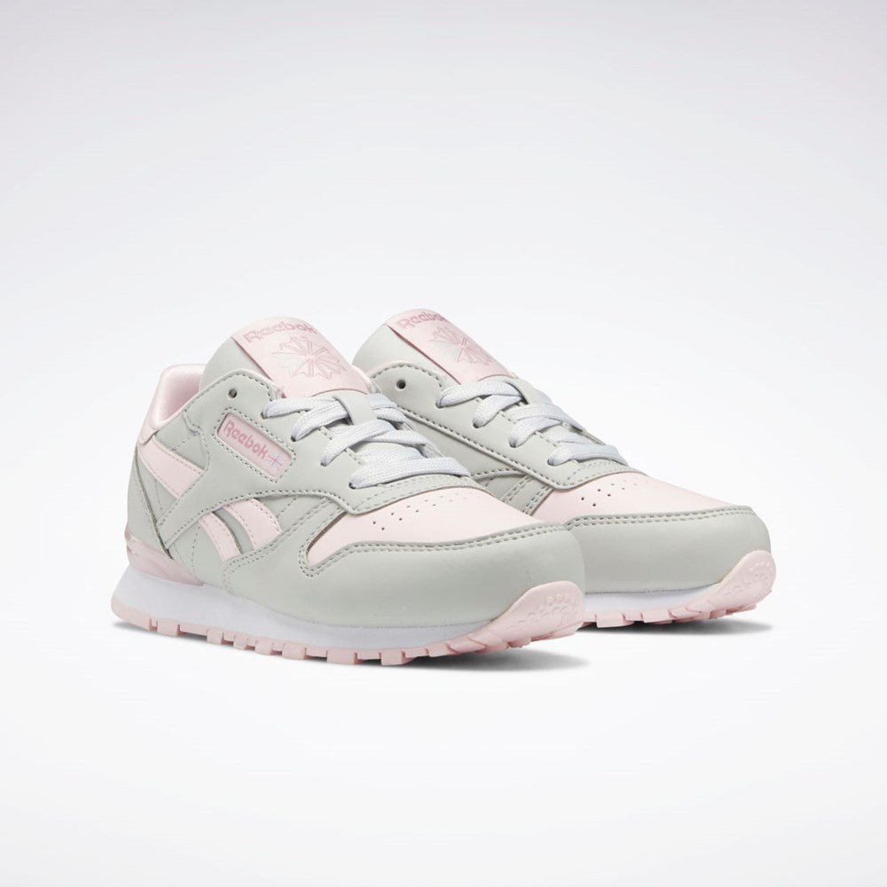 Reebok Classic Leather Step 'n' Flash Shoes - Preschool Pure Grey 2 / Pure Grey 2 / Porcelain Pink | GW9173