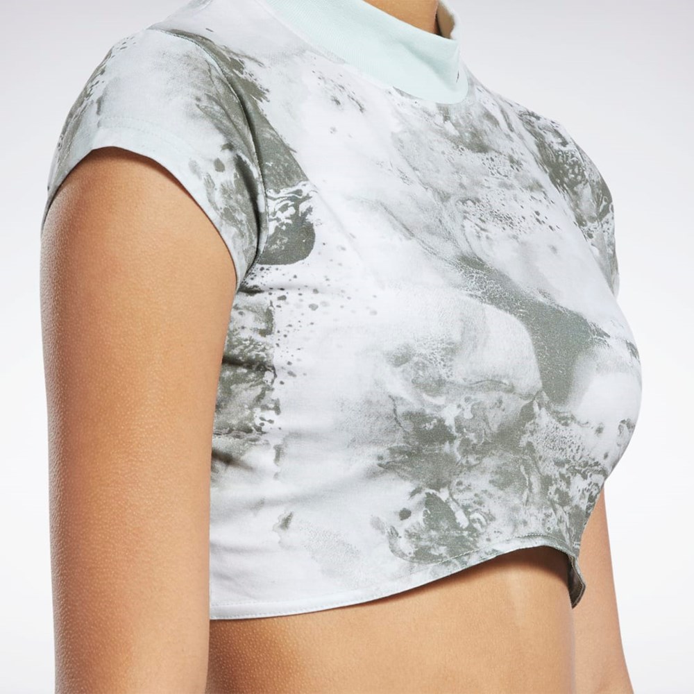 Reebok Classics Cloud Splatter-Print Short Sleeve Cropped T-Shirt Light Sage | H58680