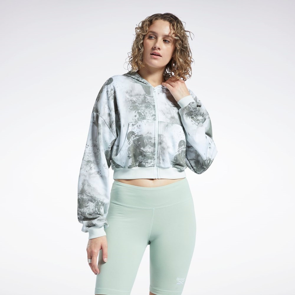 Reebok Classics Cloud Splatter-Print Zip-Up Sweatshirt Light Sage | H58674