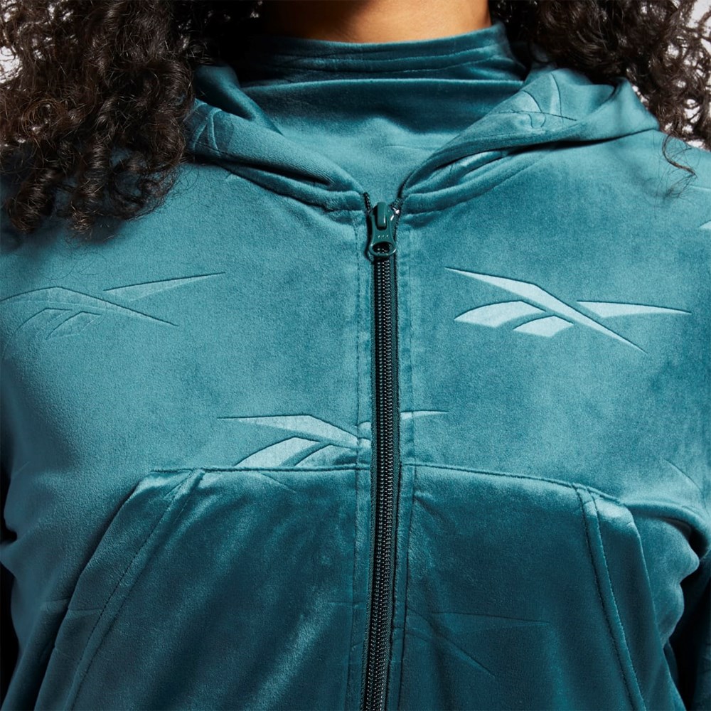 Reebok Classics Energy Q4 Velour Zip-Up Sweatshirt Forest Green | HK4933