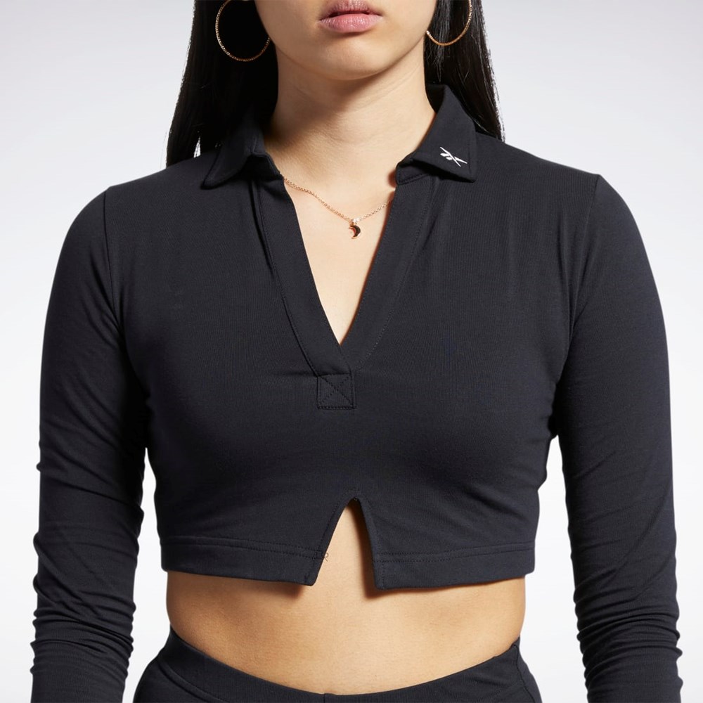 Reebok Classics Long Sleeve Polo Top Black | HH7365