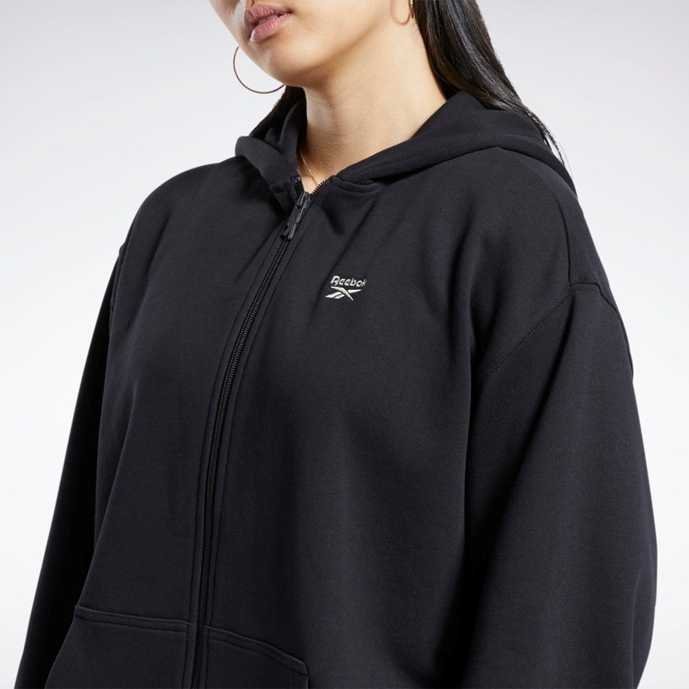 Reebok Classics Oversized Long Zip-Up Hoodie Black | HH9735