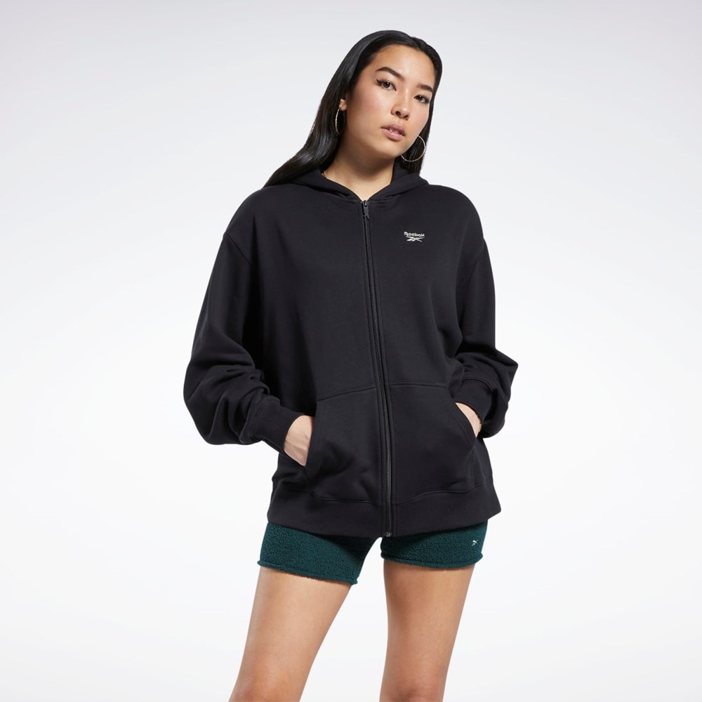 Reebok Classics Oversized Long Zip-Up Hoodie Black | HH9735