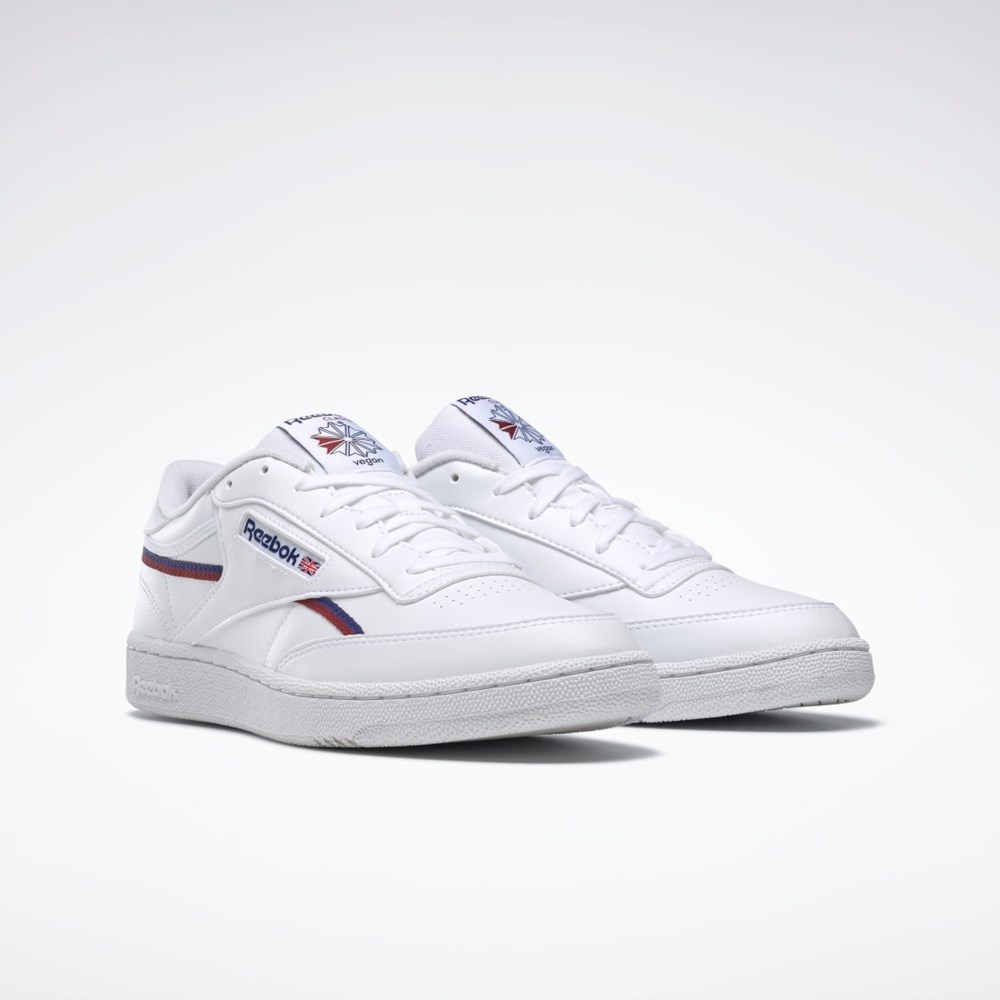 Reebok Club C 85 Vegan Shoes Ftwr White / Classic Cobalt / Classic Burgundy | GY7152