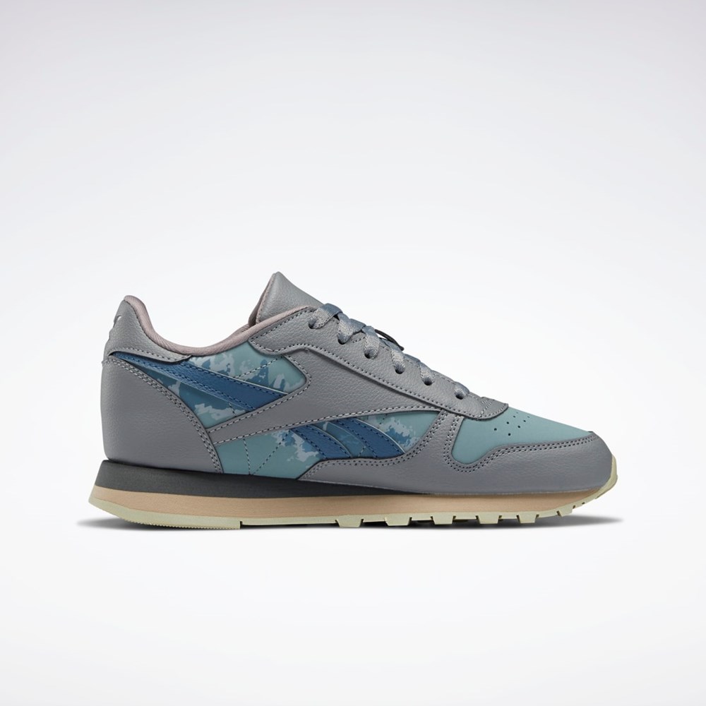 Reebok Jurassic World Classic Leather Shoes - Grade School Pure Grey 5 / Teal Fog / Brave Blue | HQ6267