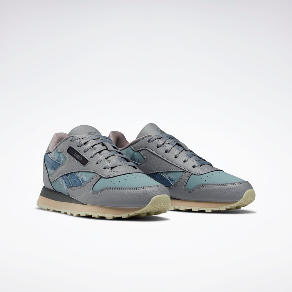 Reebok Jurassic World Classic Leather Shoes - Grade School Pure Grey 5 / Teal Fog / Brave Blue | HQ6267