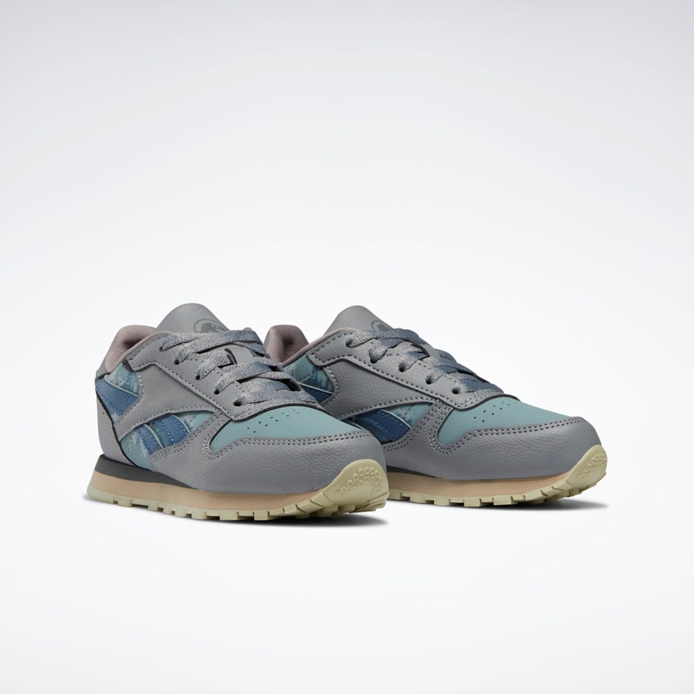 Reebok Jurassic World Classic Leather Shoes - Preschool Pure Grey 5 / Teal Fog / Brave Blue | HQ6268