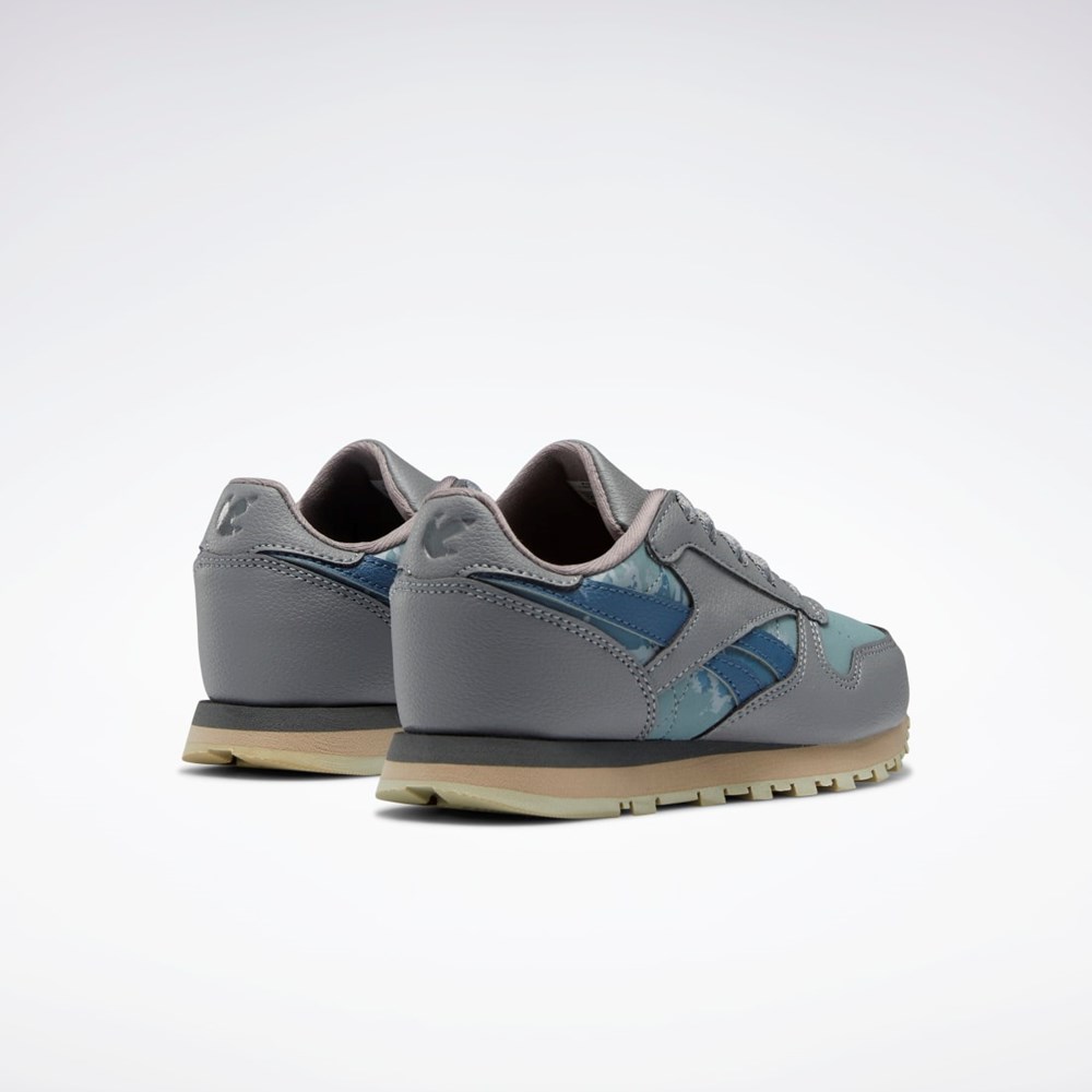 Reebok Jurassic World Classic Leather Shoes - Preschool Pure Grey 5 / Teal Fog / Brave Blue | HQ6268