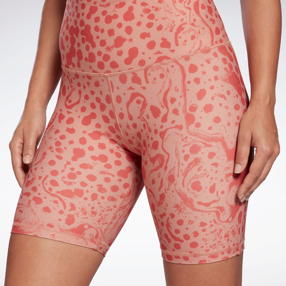 Reebok Lux Bold High-Waisted Modern Safari Print Shorts Canyon Coral | H51849