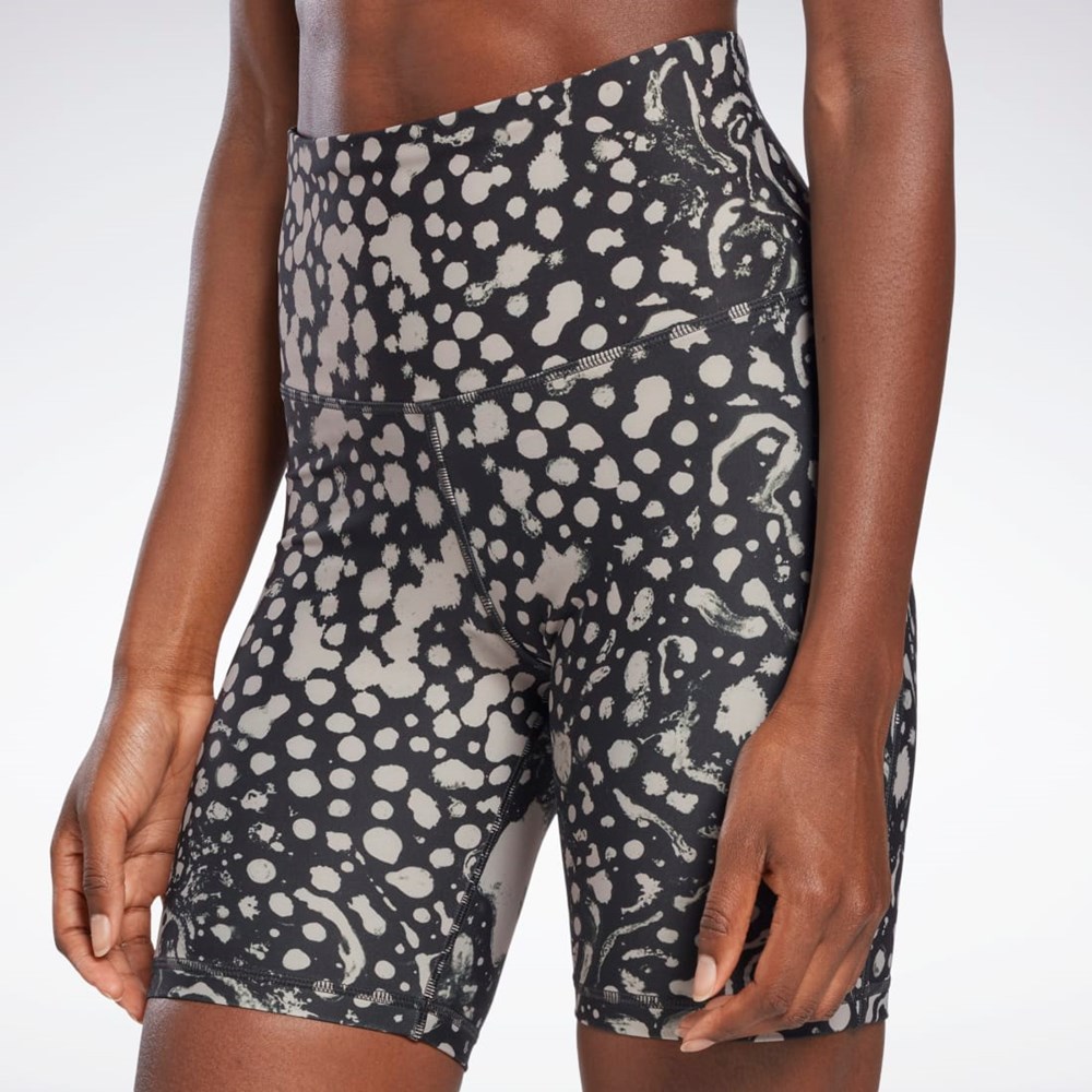 Reebok Lux Bold High-Waisted Modern Safari Print Shorts Night Black | HA0469