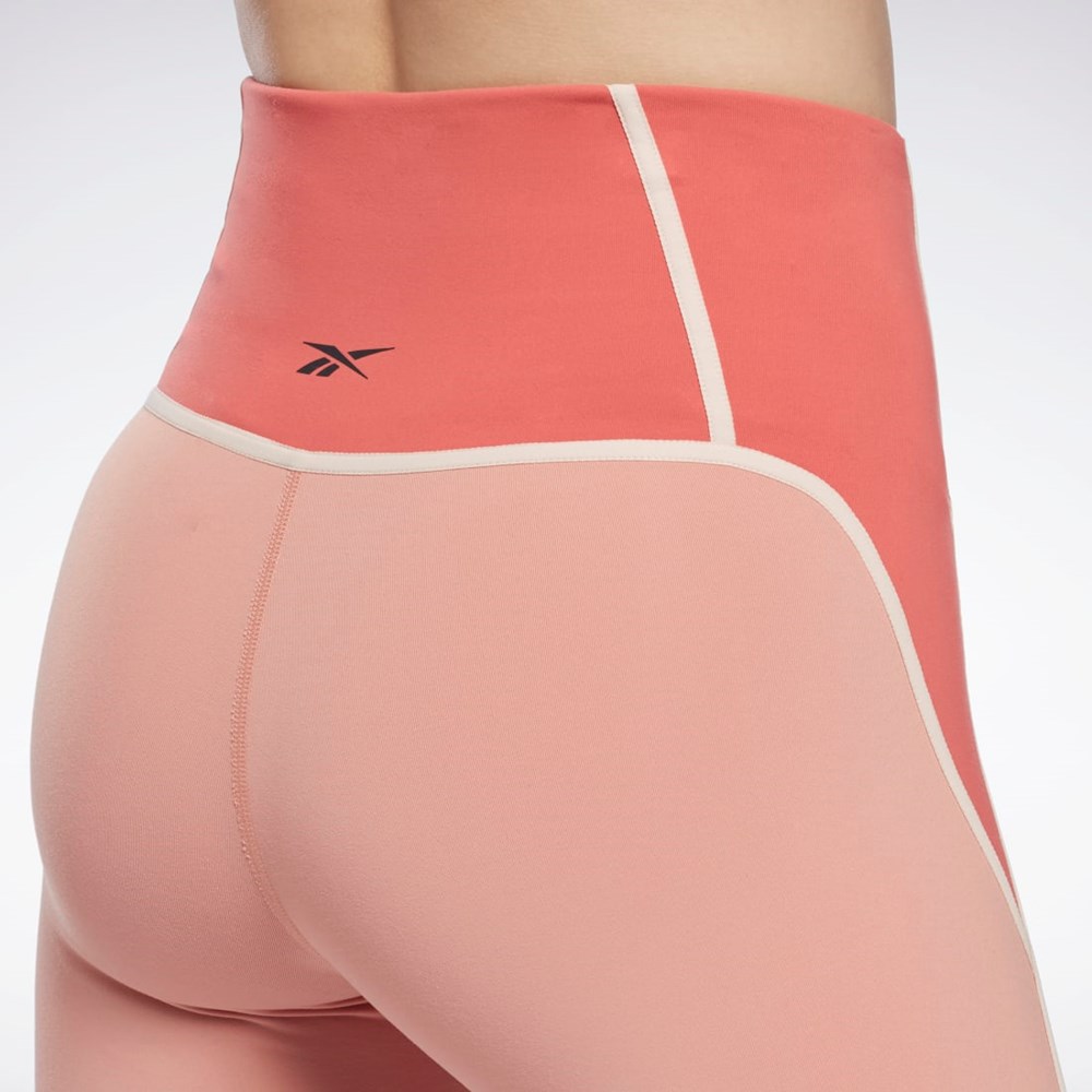 Reebok Lux High-Waisted Colorblock Tights Canyon Coral | H51435