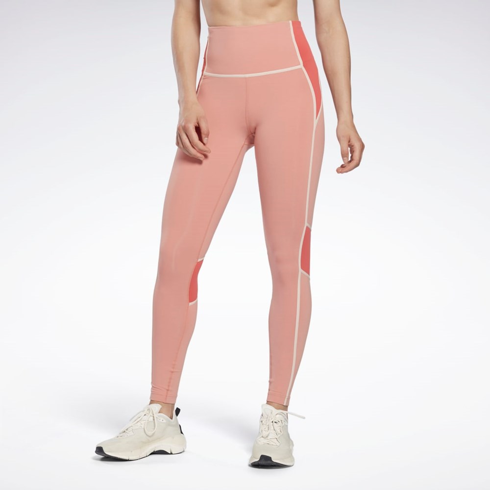 Reebok Lux High-Waisted Colorblock Tights Canyon Coral | H51435