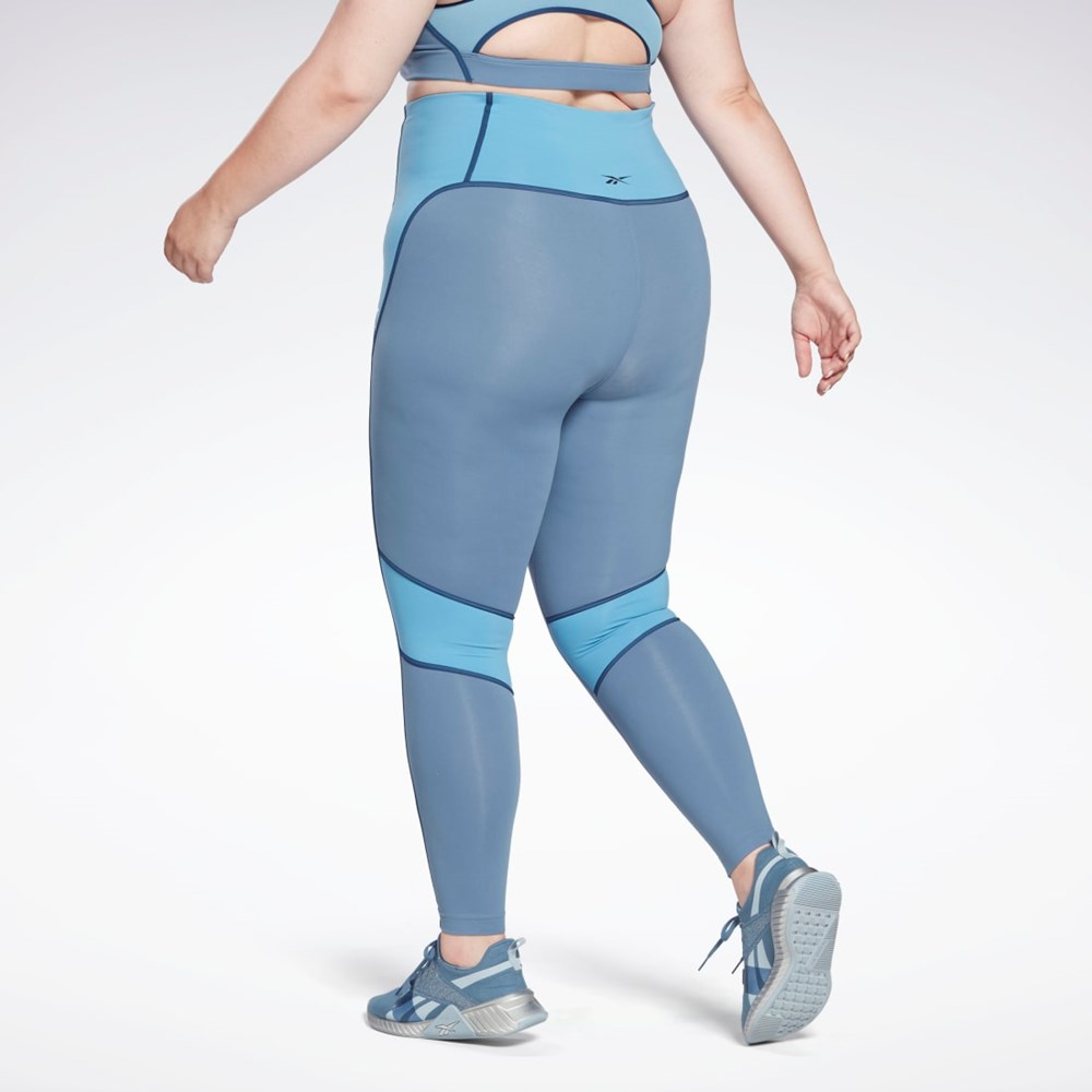 Reebok Lux High-Waisted Colorblock Tights (Plus Size) Blue Slate | HB2041