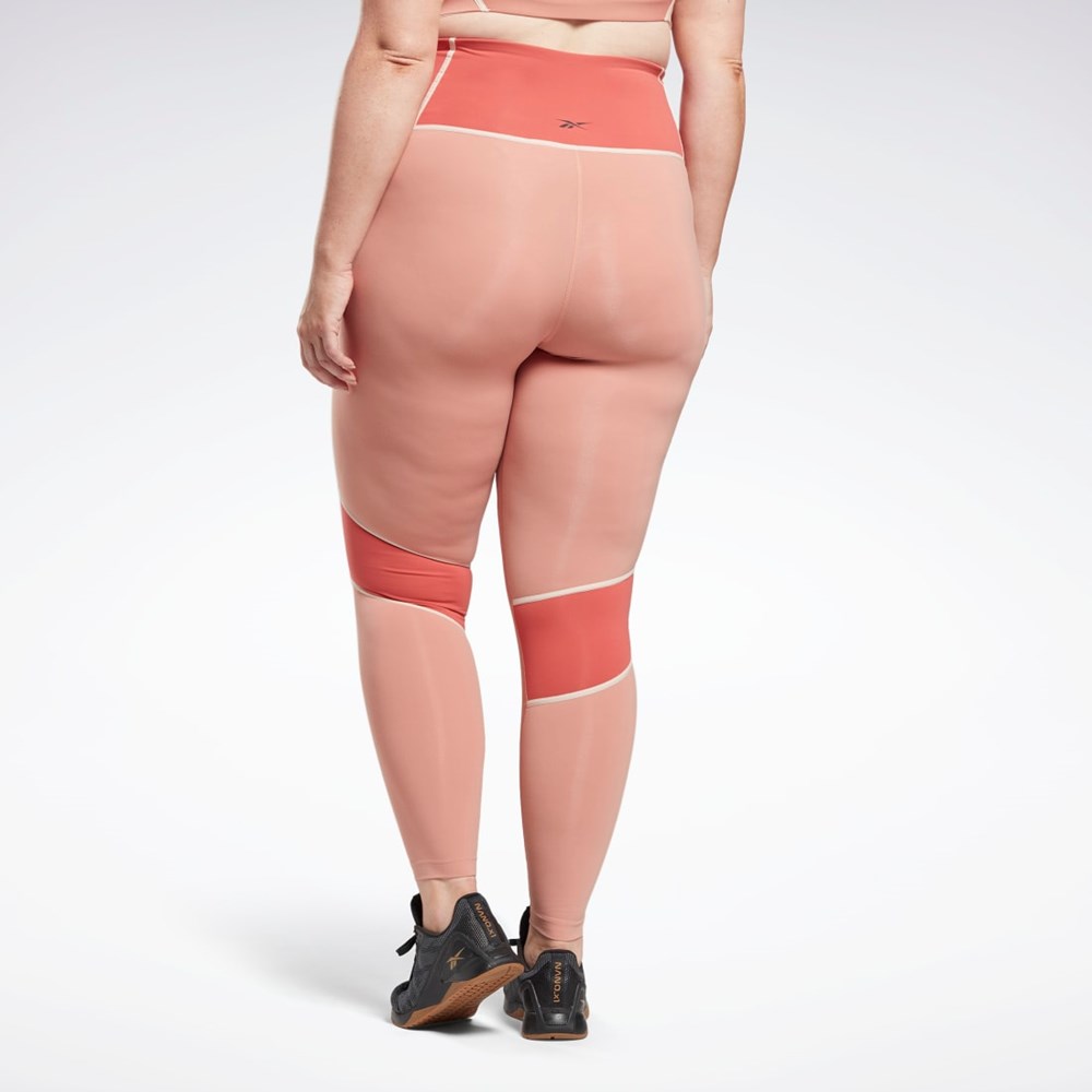 Reebok Lux High-Waisted Colorblock Tights (Plus Size) Canyon Coral | HB6420