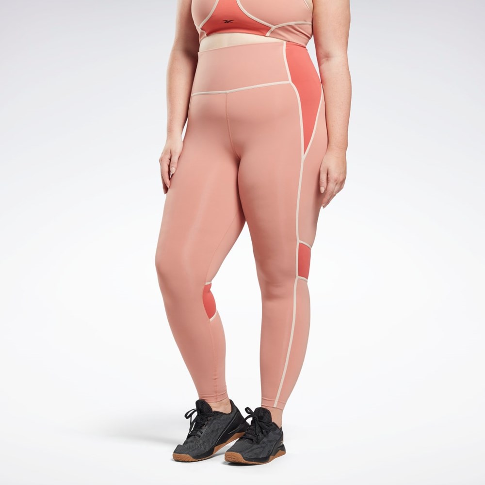 Reebok Lux High-Waisted Colorblock Tights (Plus Size) Canyon Coral | HB6420