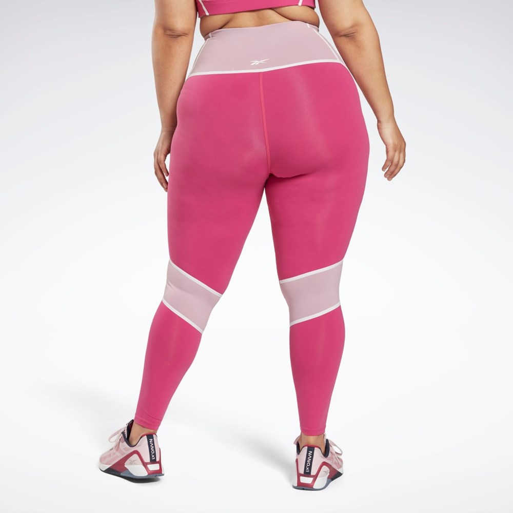 Reebok Lux High-Waisted Colorblock Tights (Plus Size) Semi Proud Pink | HL4357