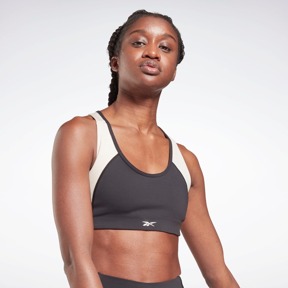 Reebok Lux Racer Padded Colorblock Sports Bra Black / Stucco | GS8925