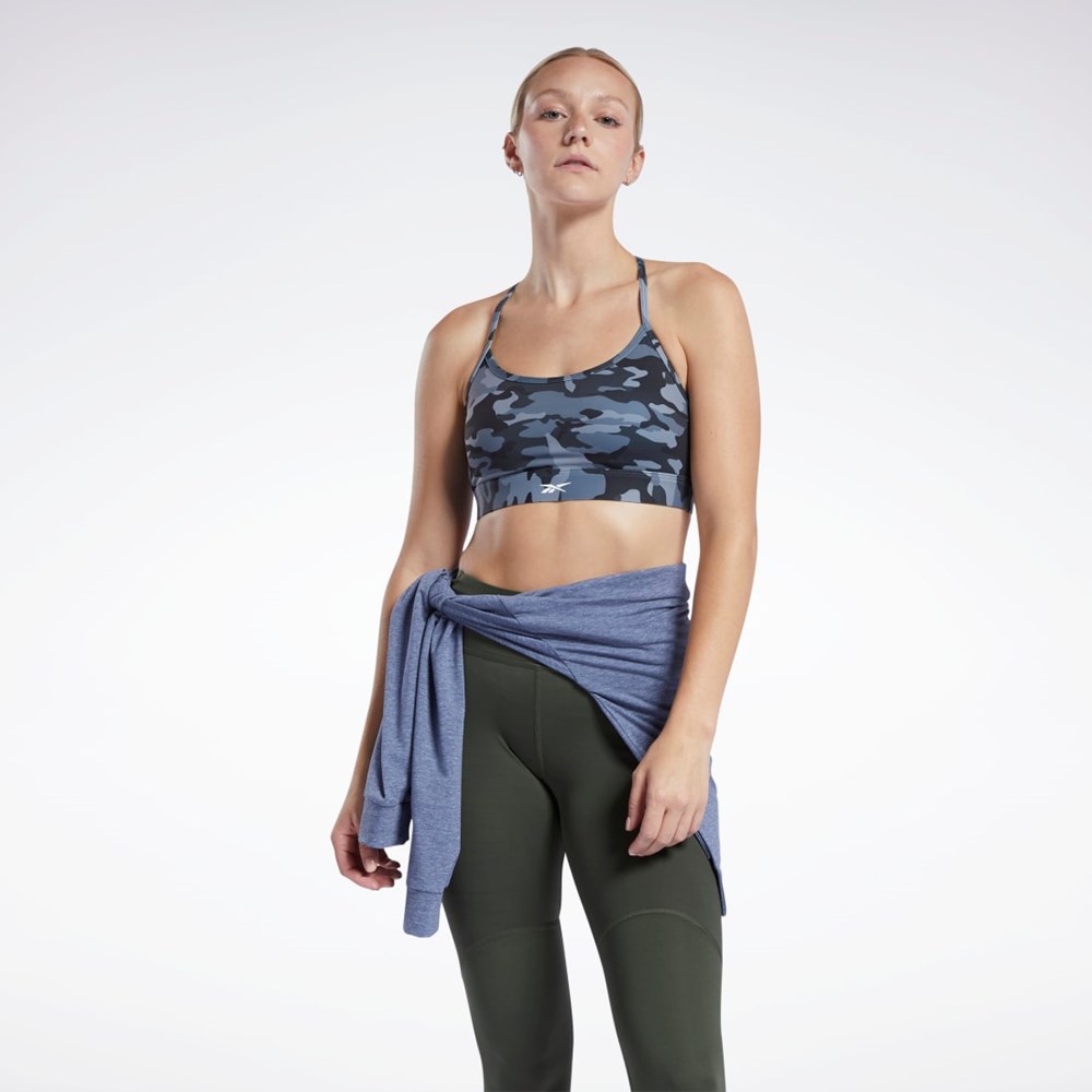 Reebok Lux Skinny Strap Camo Print Sports Bra Black | HE8168