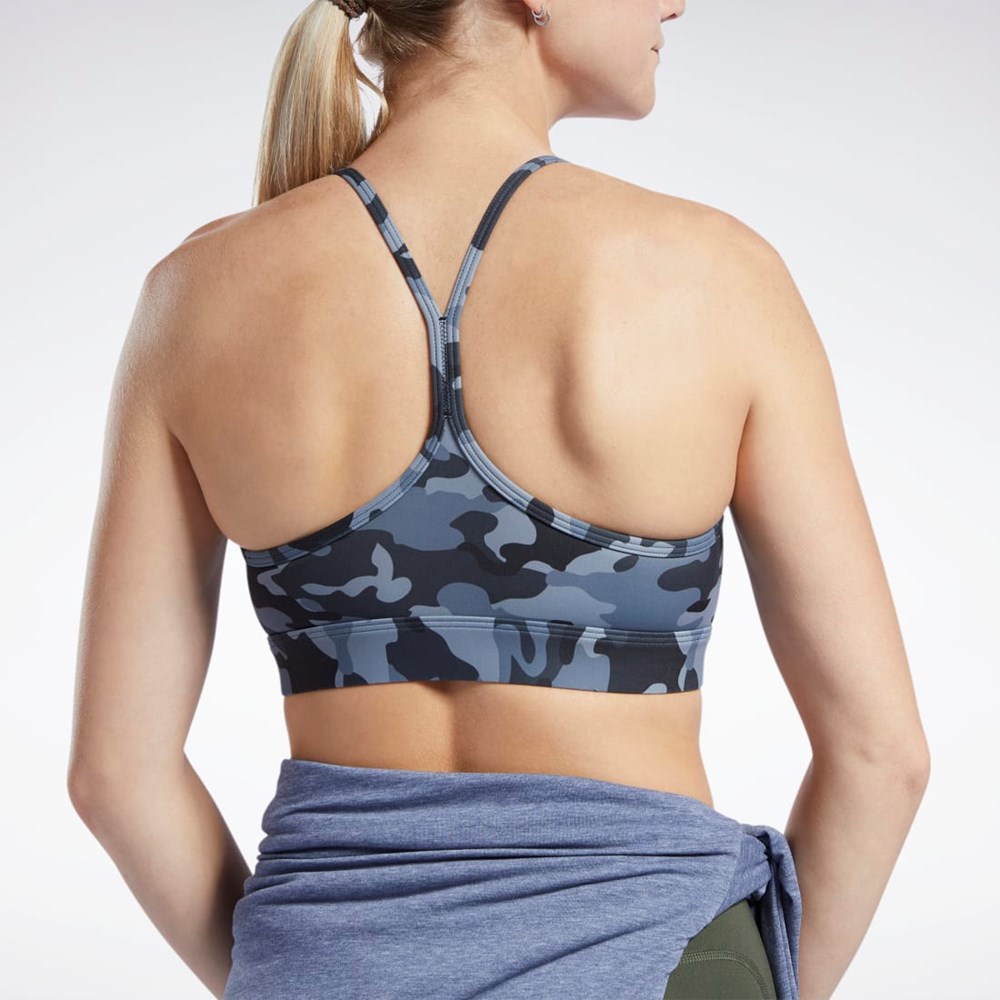 Reebok Lux Skinny Strap Camo Print Sports Bra Black | HE8168