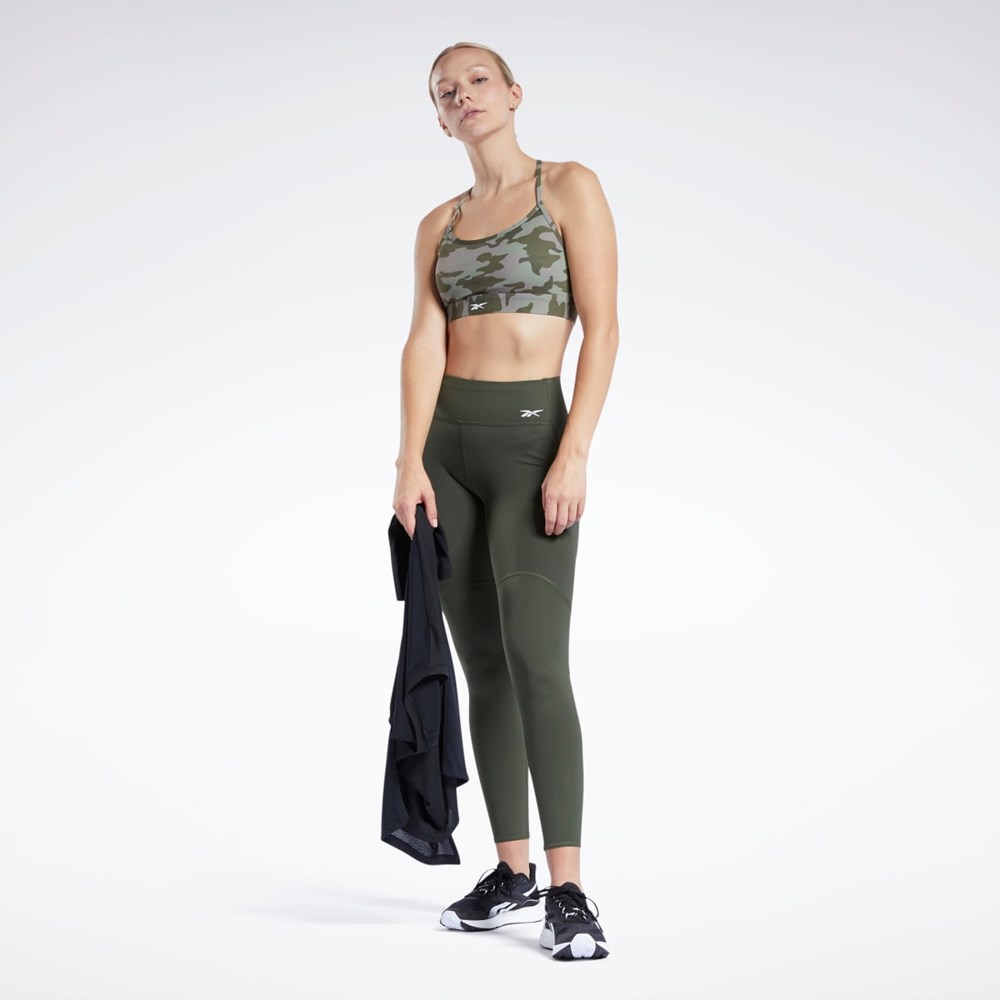 Reebok Lux Skinny Strap Camo Print Sports Bra Army Green | HF0738