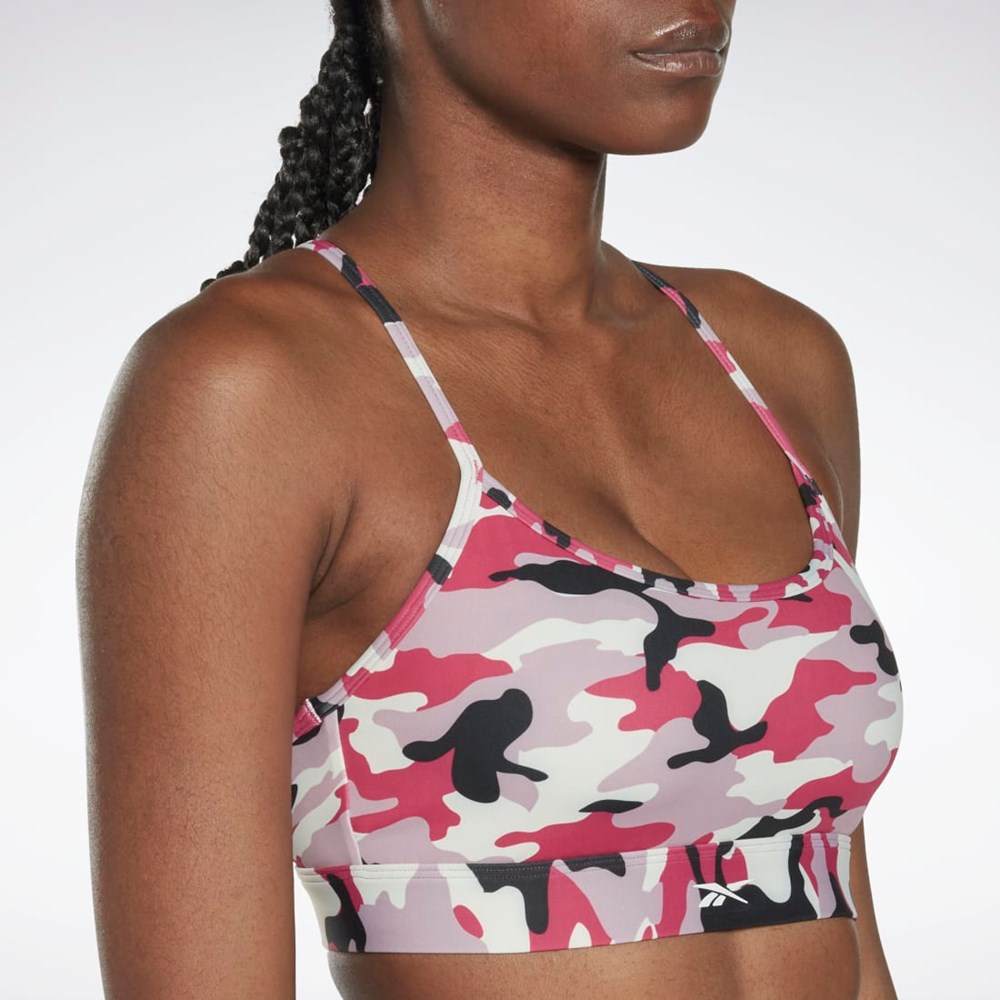 Reebok Lux Skinny Strap Camo Print Sports Bra Semi Proud Pink | HP1359