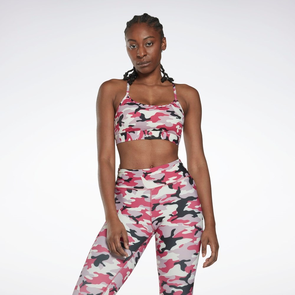 Reebok Lux Skinny Strap Camo Print Sports Bra Semi Proud Pink | HP1359