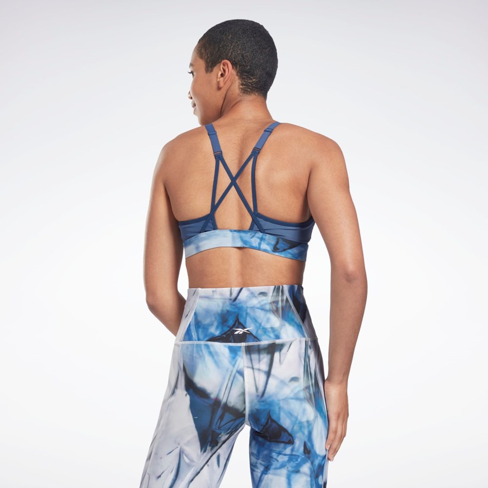 Reebok Lux Strappy Liquid Abyss Print Sports Bra Essential Blue | H51860