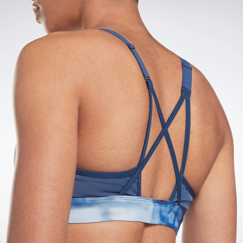 Reebok Lux Strappy Liquid Abyss Print Sports Bra Essential Blue | H51860