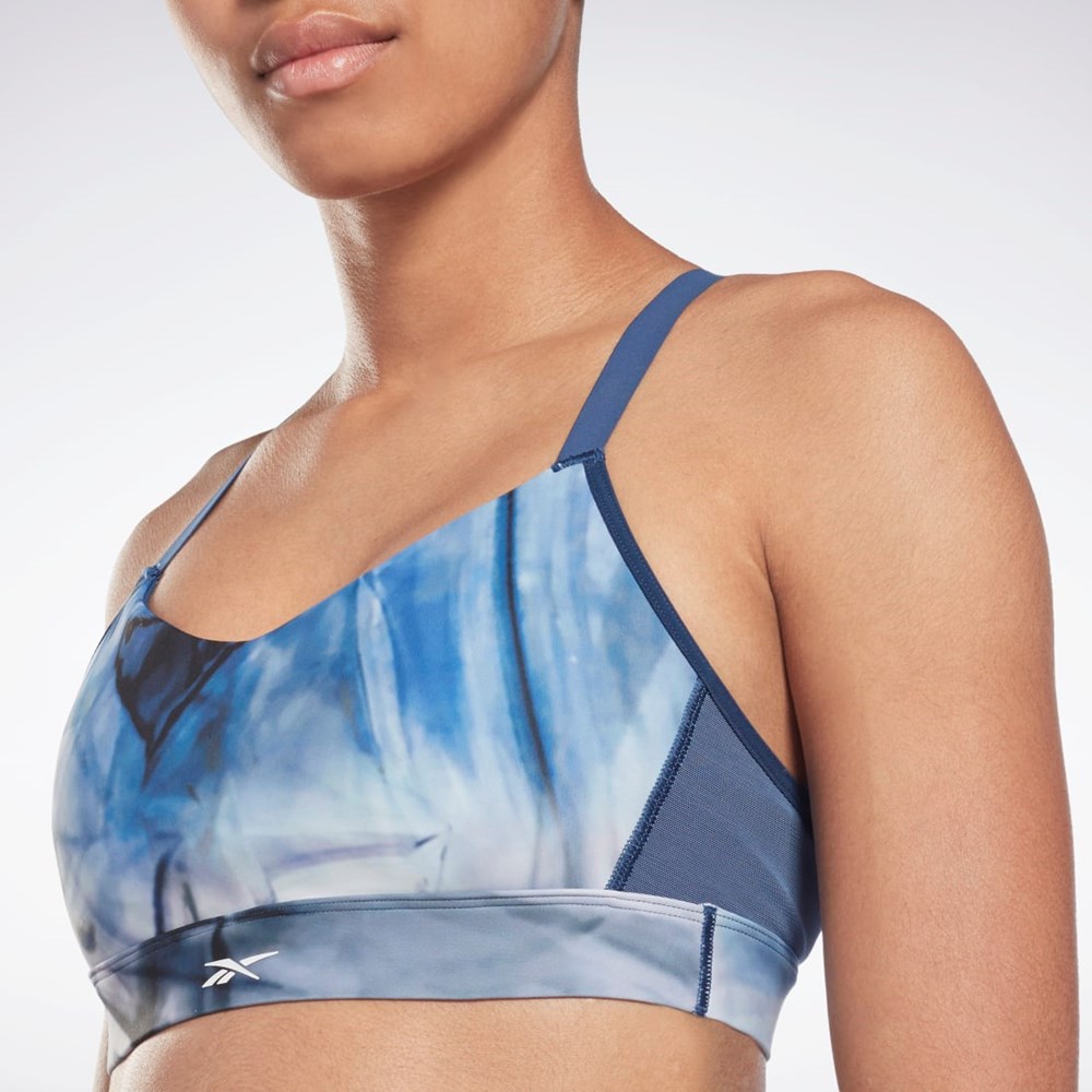 Reebok Lux Strappy Liquid Abyss Print Sports Bra Essential Blue | H51860