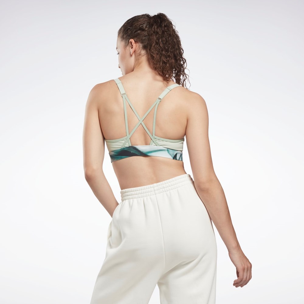 Reebok Lux Strappy Liquid Abyss Print Sports Bra Light Sage | H56387