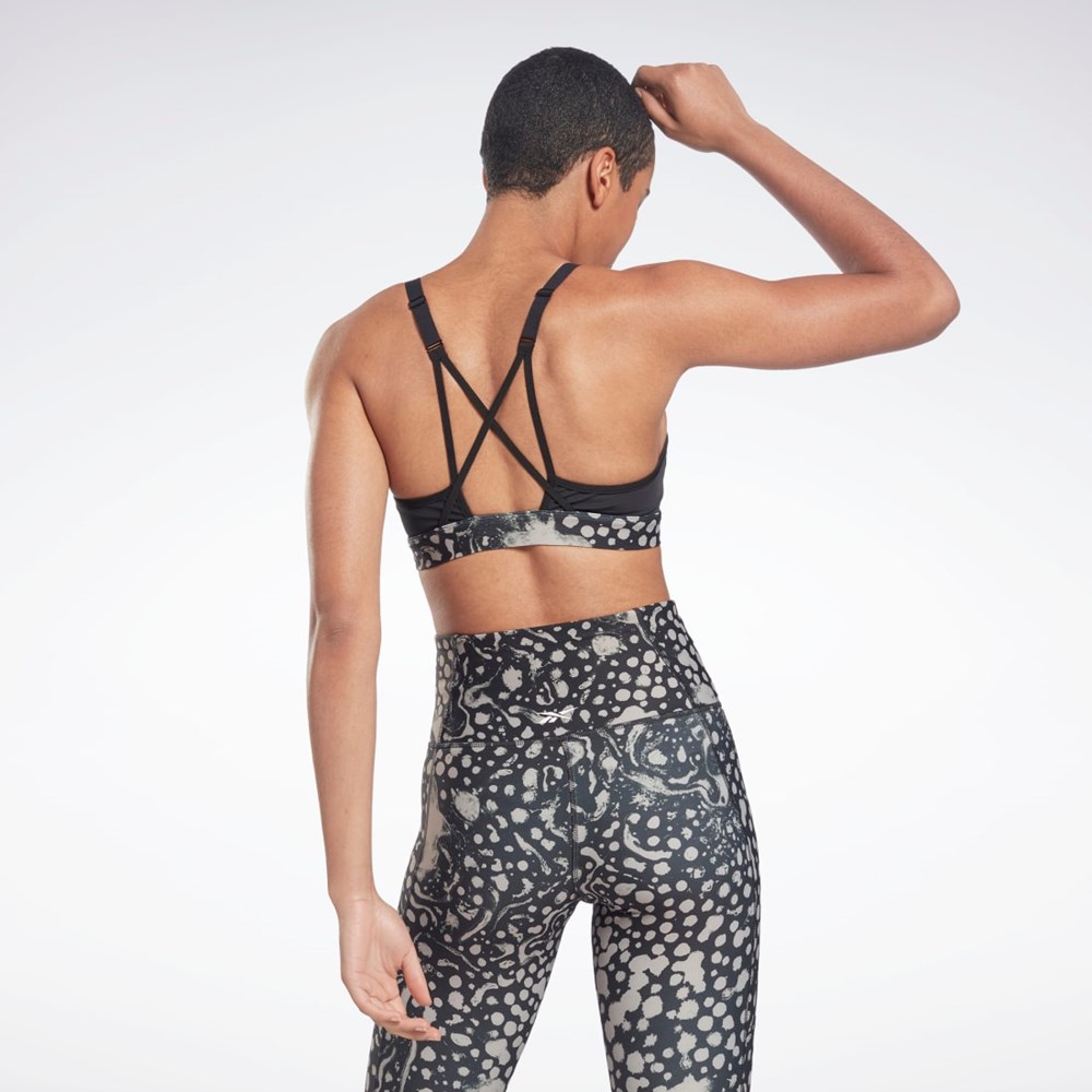 Reebok Lux Strappy Modern Safari Print Sports Bra Night Black | H56372