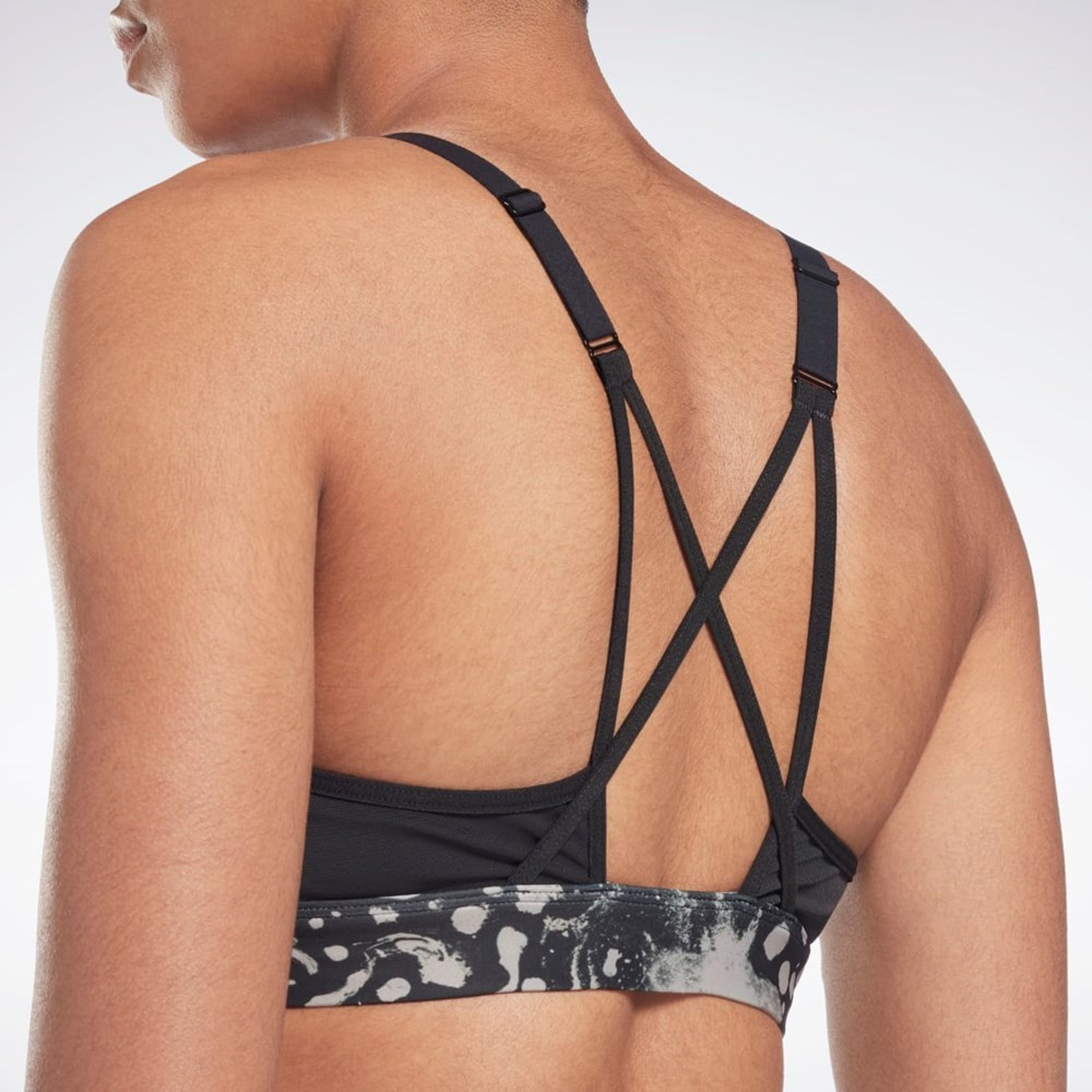 Reebok Lux Strappy Modern Safari Print Sports Bra Night Black | H56372