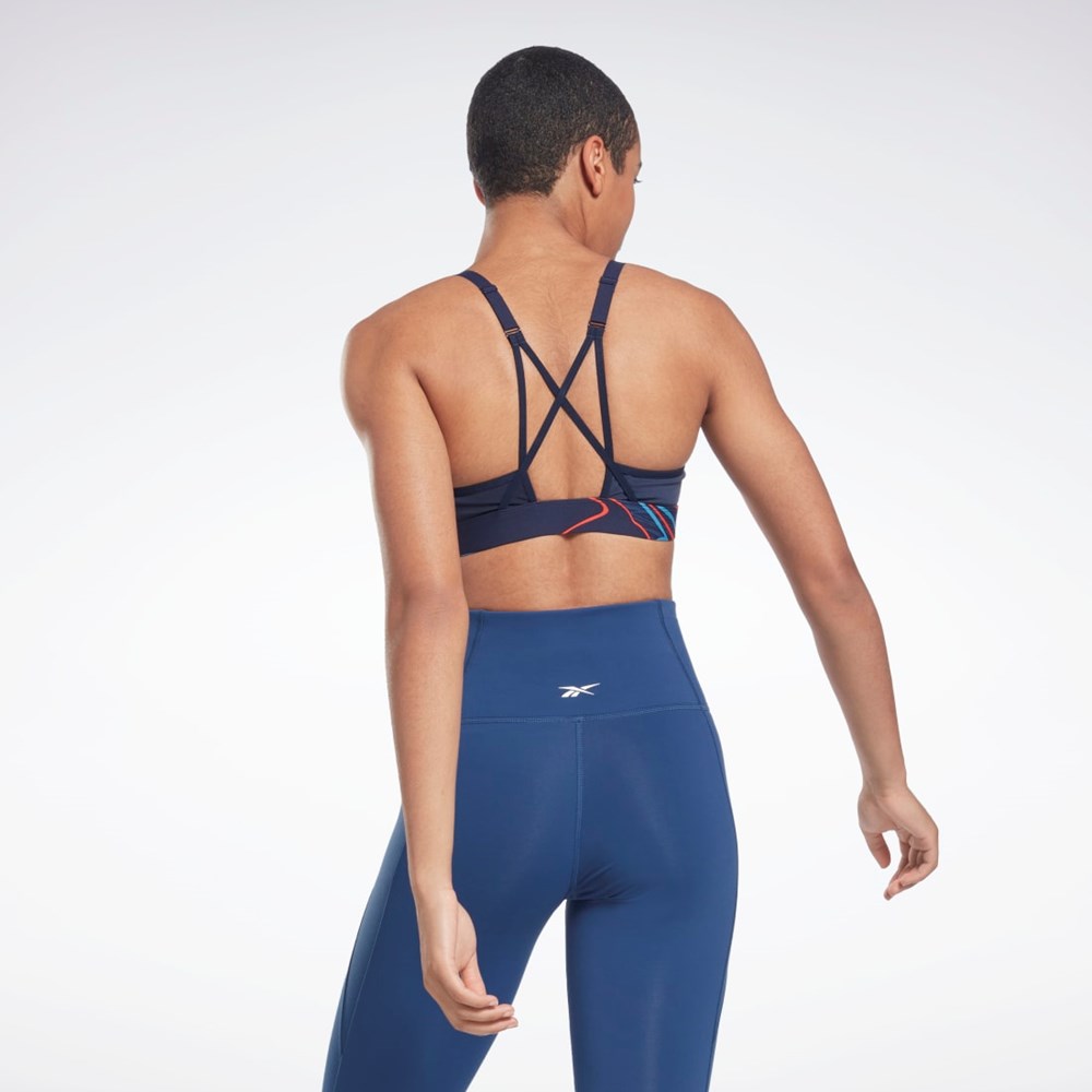 Reebok Lux Strappy Nature Grown Print Sports Bra Vector Navy | H49062