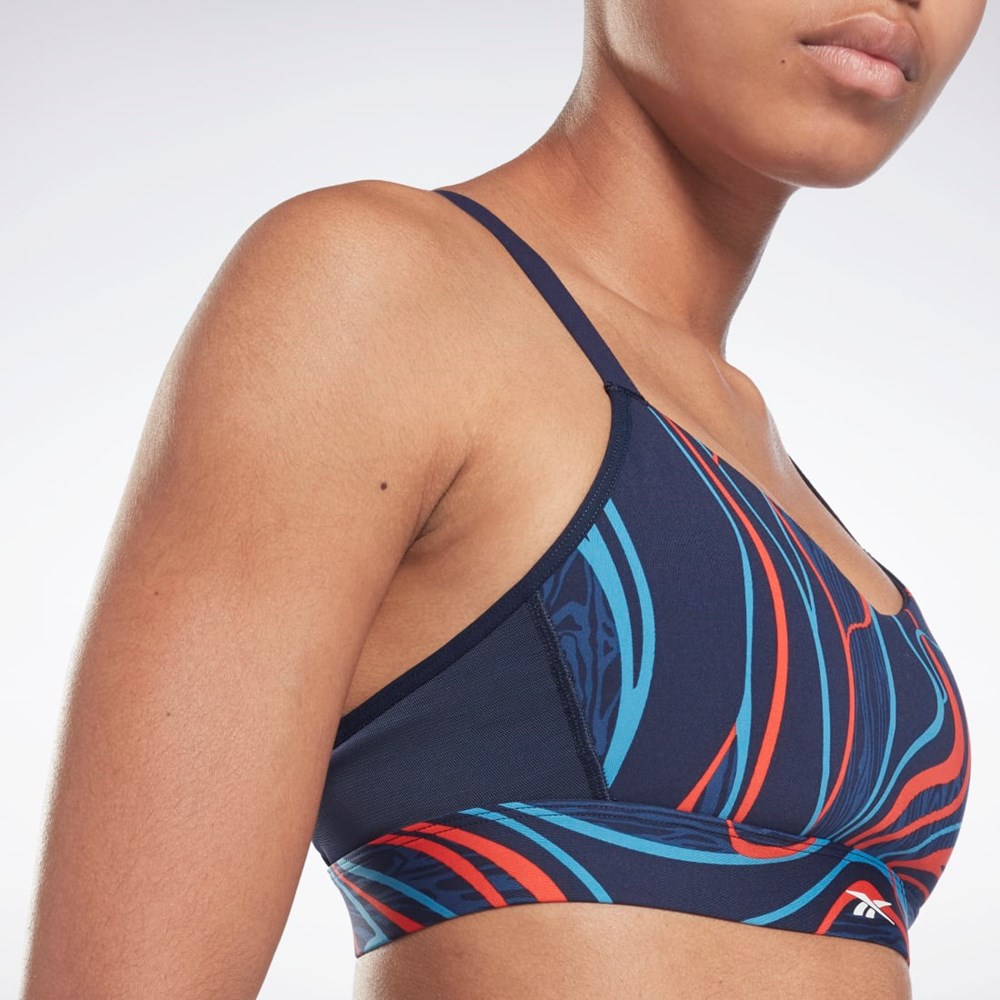 Reebok Lux Strappy Nature Grown Print Sports Bra Vector Navy | H49062