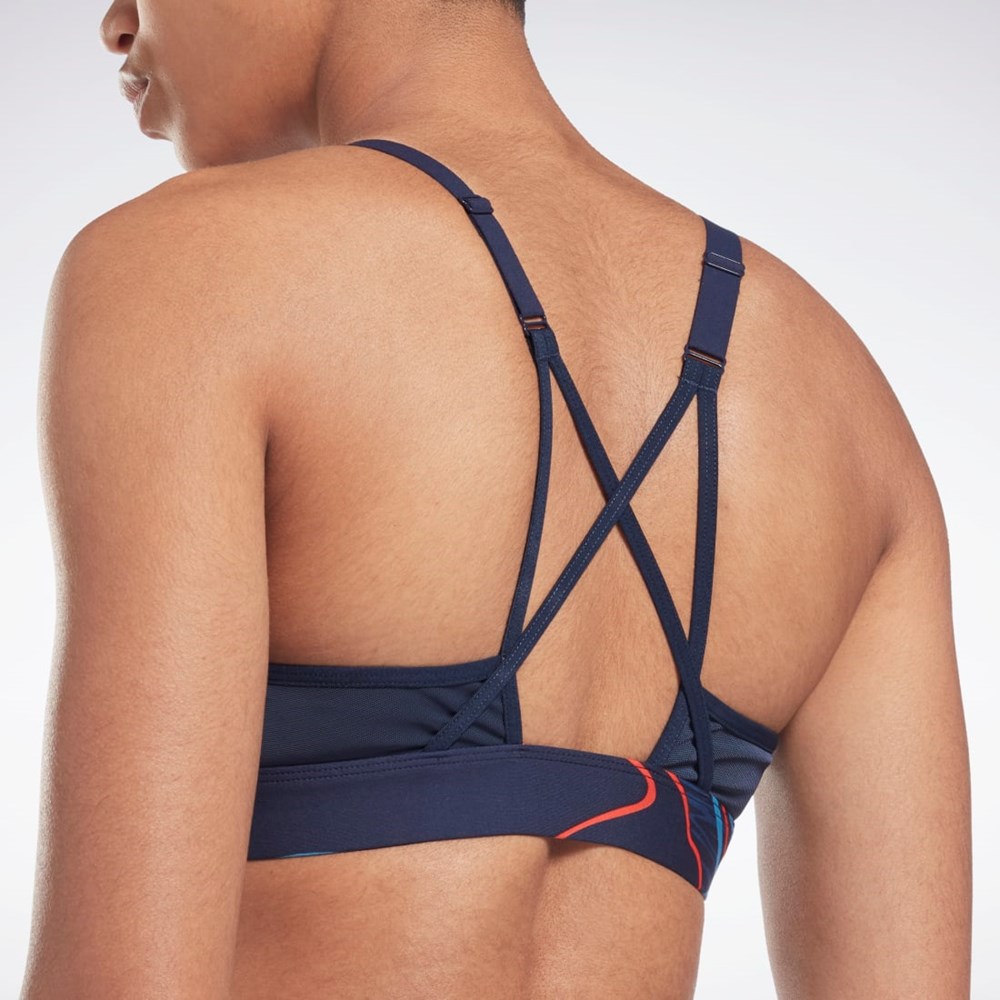 Reebok Lux Strappy Nature Grown Print Sports Bra Vector Navy | H49062