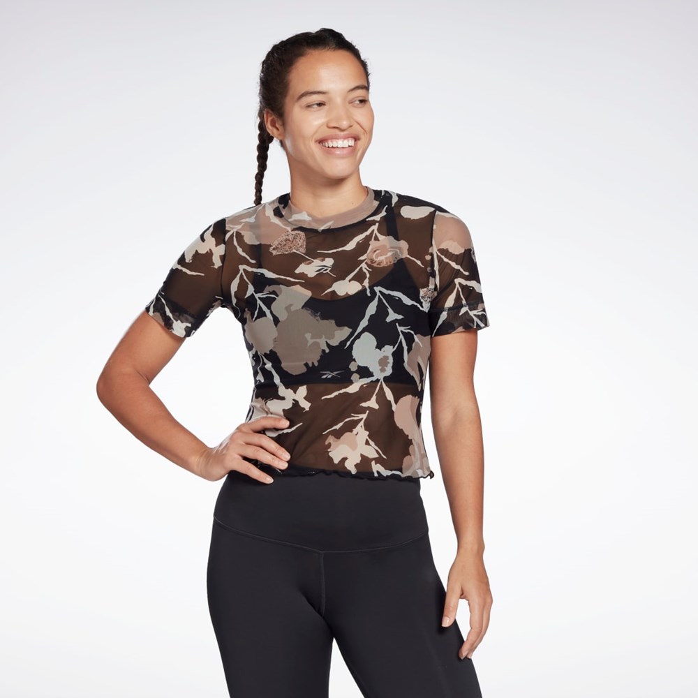 Reebok MYT Allover Print Mesh T-Shirt Black | H65548