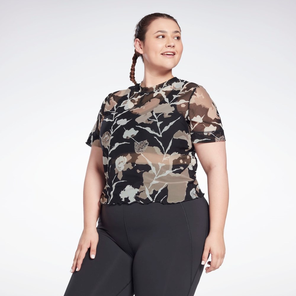 Reebok MYT Allover Print Mesh T-Shirt (Plus Size) Black | HA1473