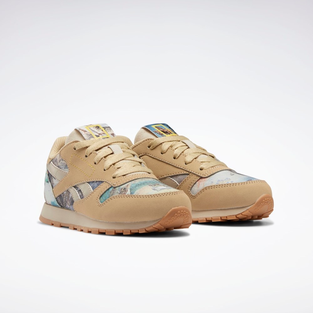 Reebok National Geographic Classics Leather Shoes - Preschool Utility Beige / Parchment / Soft Camel | GY2060