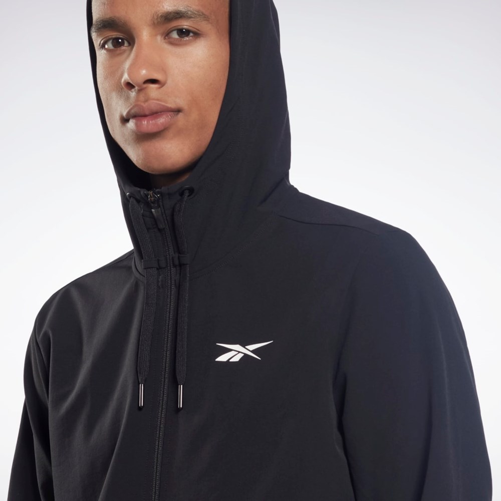 Reebok Performance Woven Zip Up Hoodie Black | H44116