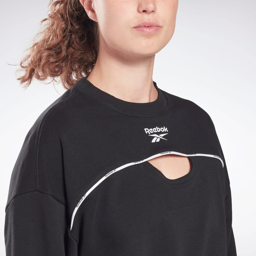 Reebok Piping Crewneck Sweatshirt Black | HB2335